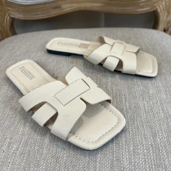Faux Snakeskin Pattern Sandals Slip On Flats Ivory Women’s Size EU 37 6.5 US - Image 6