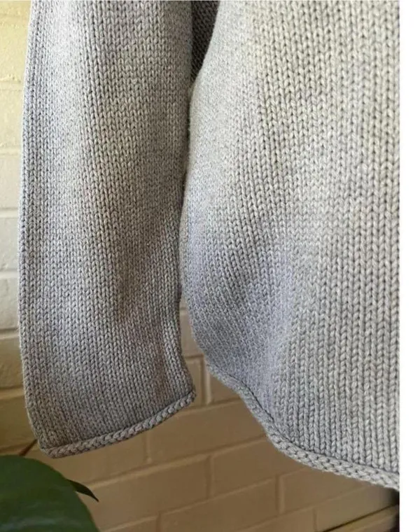 Cotton Rolled Neck And Sleeves Sweater Grey - Image 6