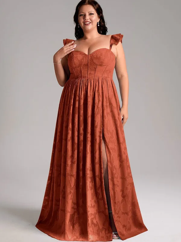 Azazie Atelier Terracotta Floral Jacquard Maxi Dress Size 18 - Image 4