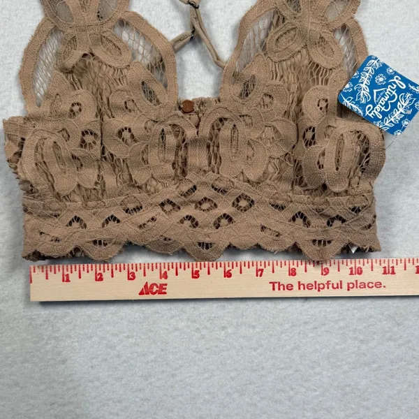 Free People Adella Bralette Womens XS Nude Tan Boho Lace Crochet Festival New - Image 3