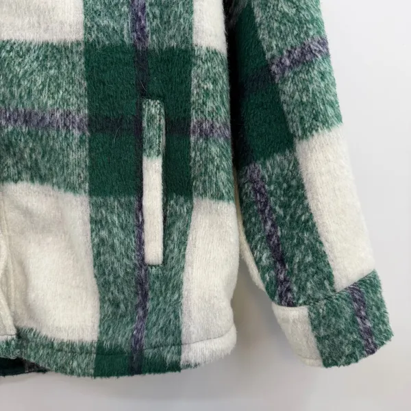 Avec Les Filles Plaid Sherpa Shacket Green Ivory Oversized Jacket L - Image 3