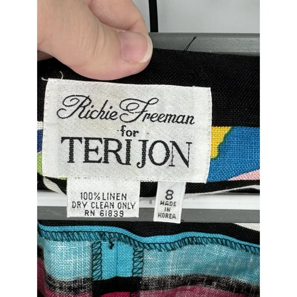 Vtg Rickie Freeman/Teri Jon 2 Pc. Coordinated Stripped Linen Top & Silk Skirt 8 - Image 8