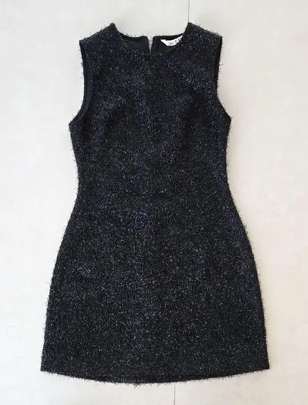 New Zara Elegant Vintage Look Black Sleeveless Fuzzy Dress - Image 3