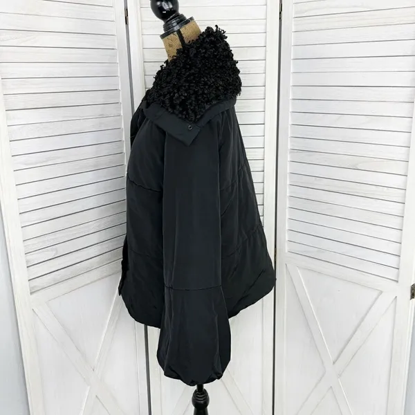 Simply Vera Puffer Jacket Faux Fur Collar Hood‎ Black Medium Balloon Sleeve - Image 4