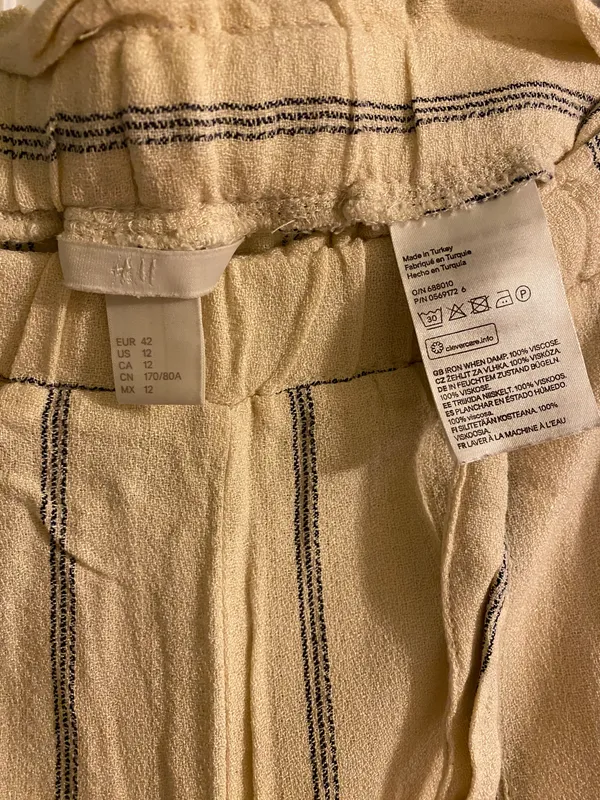 H&M Beige Striped Linen Flowy Tie Pants - Image 4