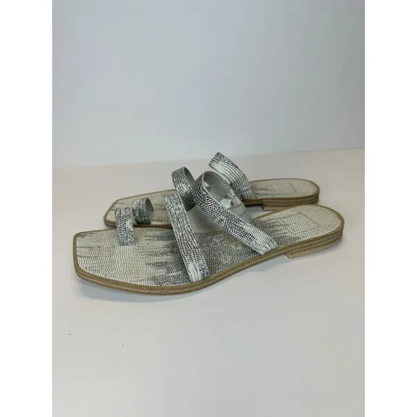 Dolce Vita Sandals Women 8 Silver Lizard Print Toe Loop Flat Slides - Image 3