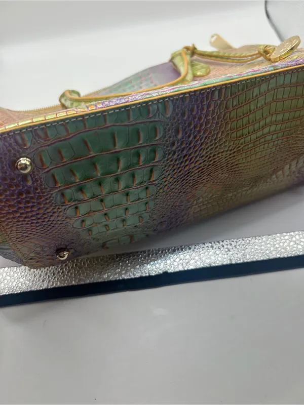 Brahmin Iridescent Green-Purple Croc Embossed Duxbury Satchel - Image 8