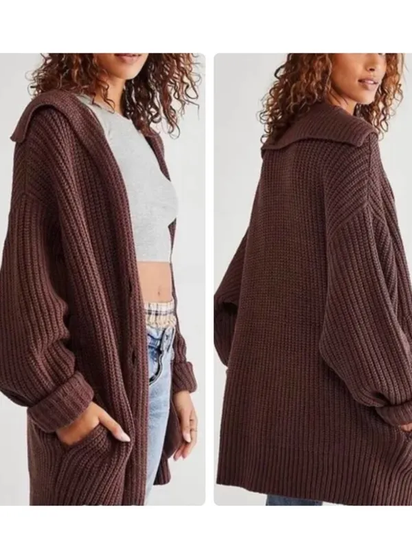 Free People Swim Too Deep Cardi size XS in Brown oversized button front ribbed - Image 2