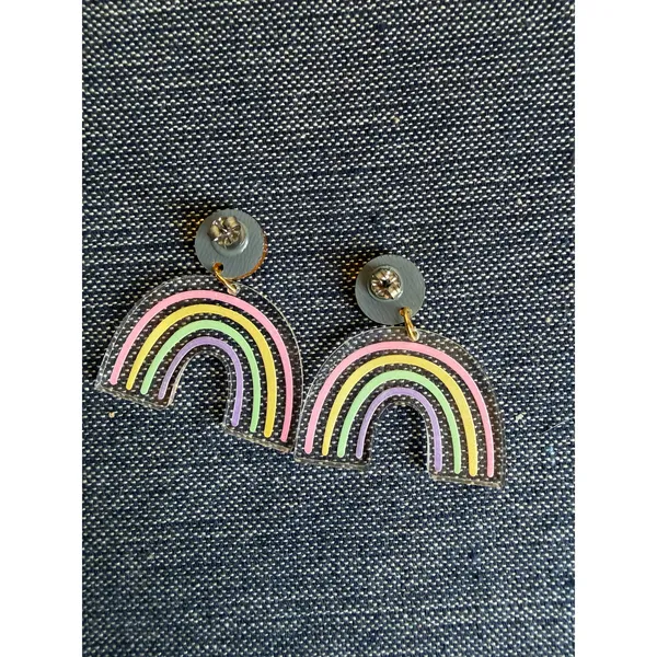 Rainbow Acrylic Dangle Earrings Pastel Pride Statement Earrings - Image 2