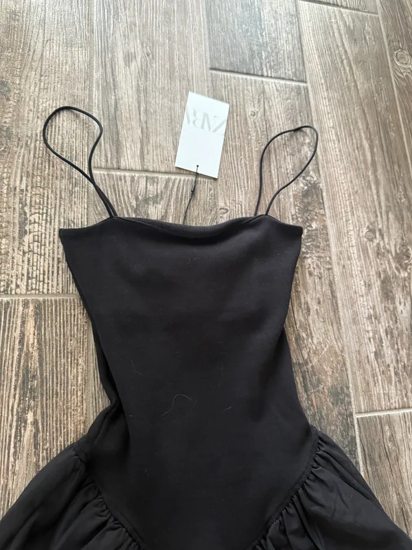 ZARA Women Mixed Rib Poplin Balloon Dress - Image 2