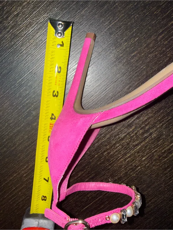 Unisa Hot Pink Rhinestone Pearl Heels Strappy Square Toe Sandals - Image 7
