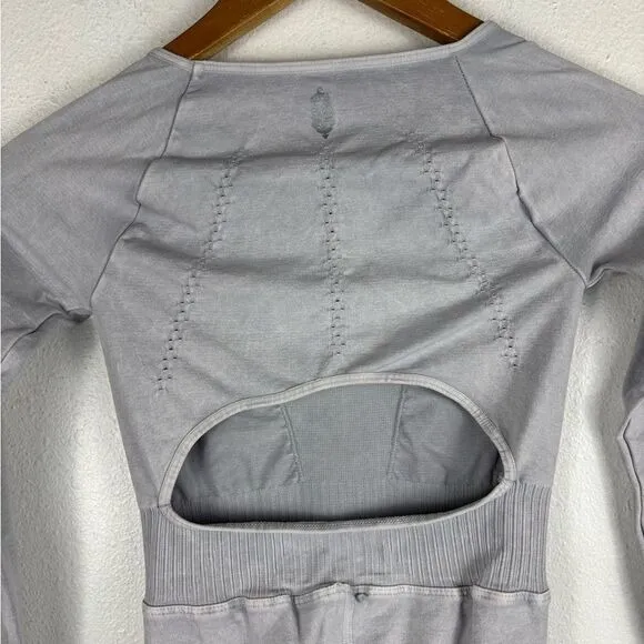 Free People Movement XS Good Karma Long Sleeve Long Sleeve Jumpsuit Ice‎ Grey - Image 6