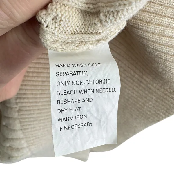 JEANNE PIERRE Womens Cable Knit Shawl Collar Sweater Beige Cotton‎ Long Sleeve L - Image 5