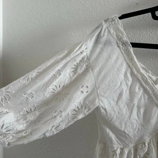 Free People Sweeter Side V-Neck Eyelet Blouse White Size XS - Image 6