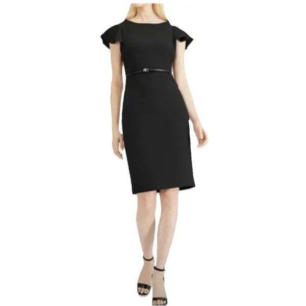 Calvin Klein Black Dress Women's Size 6 Cap Sleeves Empire Waist Gold Zip‎ Back - Image 2