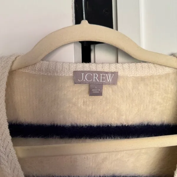 J. Crew lady jacket brushed cardigan stripe cream blue‎ gold button - Image 3