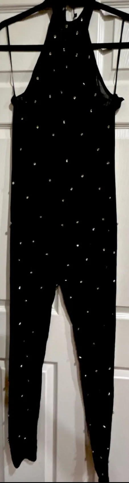 Akira NWT black sexy Alex mock neckline backless Rhinestone Mesh Jumpsuit XL - Image 7