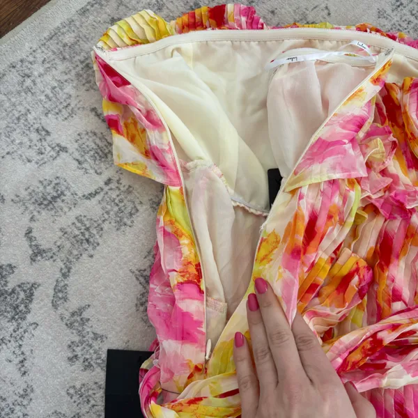 Lulus Nessa Yellow and Pink Abstract Plisse Tiered Midi Dress size XL NWT Beach - Image 9