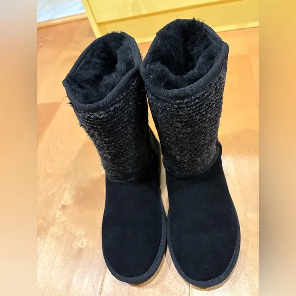 Minnetonka suede shearling snow boots black sz 9 - Image 2