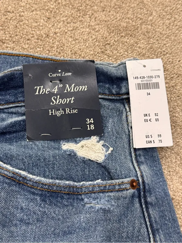 New! Abercrombie Sz 34/18 The 4 inch Mom Shorts Denim Cutoff - Image 2