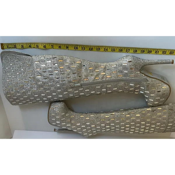 Shiekh Silver Rhinestone Over Knee High Heel Boots Women’s Size 6 Glam Party - Image 6