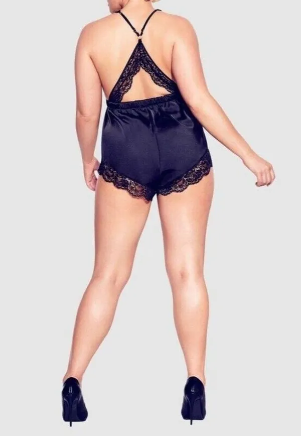 New Fox Royal Slinky Romper Black Womens Size XXS (12) Sexy Lace Strap Sleepwear - Image 3