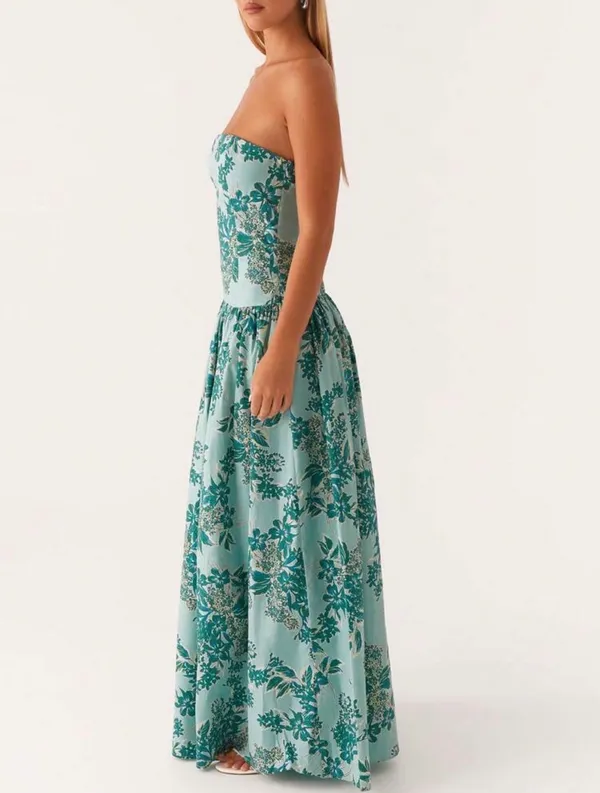 Floral Strapless Maxi Dress Green - Image 4