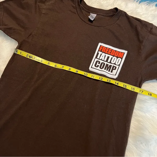American Apparel Freedom Tattoo Comp Short Sleeve T Shirt Brown Back Graphic Size Small - Image 6