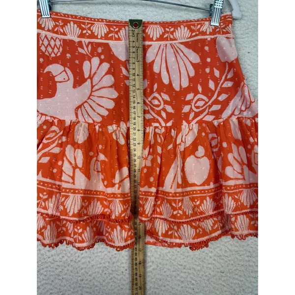 FARM RIO Medium Orange White Cotton Tiered Ruffle Mini Skirt Aztec Boho Festival - Image 6
