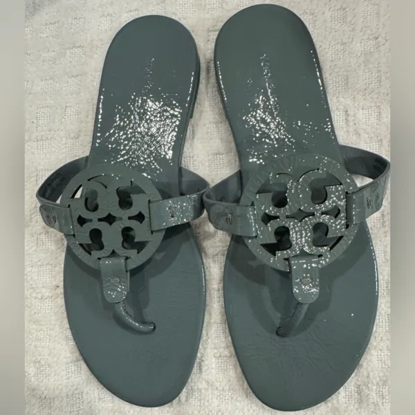 Tory Burch Soft Patent Leather Miller Sandals, Arctic Blue, Sz. 8.5 LIKE-NEW! - Image 7