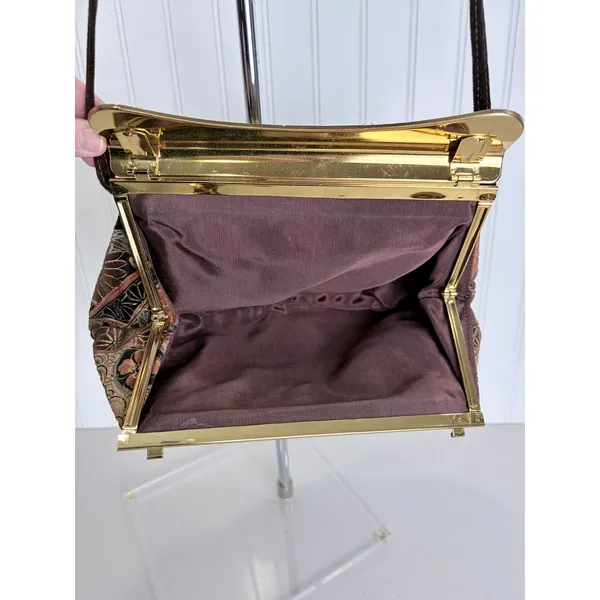 Vintage 80s Tapestry Patchwork Floral‎ Crossbody Bag Gold Frame Clasp Boho - Image 5