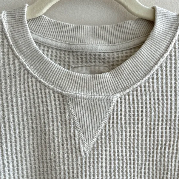 aerie Waffle Knit Long Sleeve Lounge Tee, Beige, Size Medium - Image 16