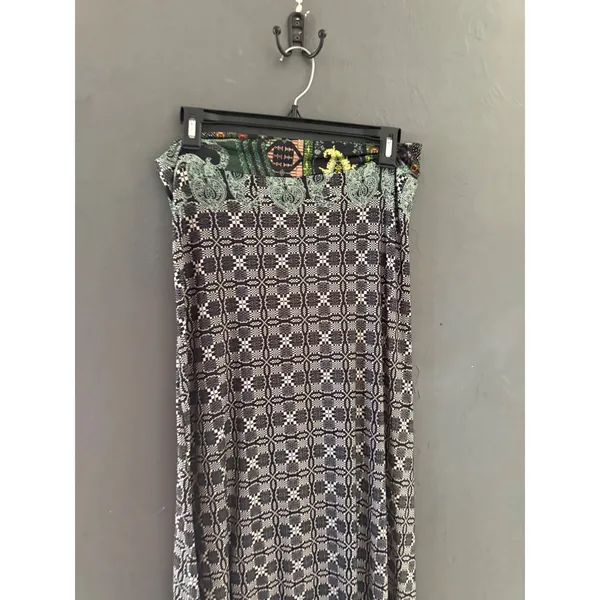SJ Boho Large Black Green‎ Paisley Geometric Print Strapless Midi Made in USA L - Image 3