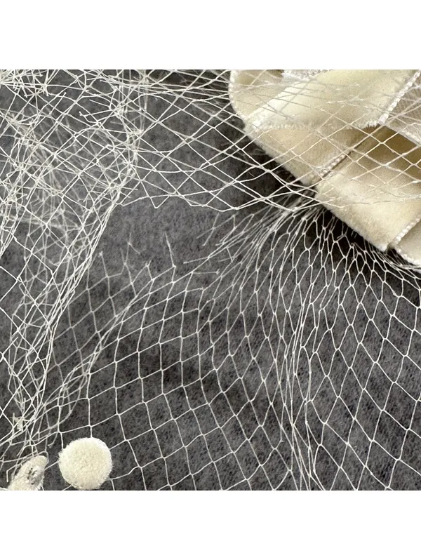 Vintage Ivory Bridal Veil with Velvet Ribbon Detail - Image 11