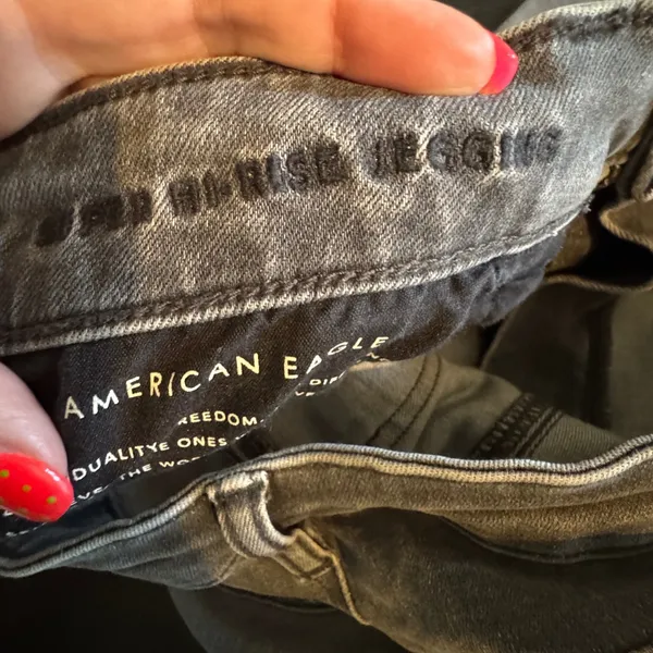 American Eagle Skinny‎ Jeans 14 Black Distressed High Rise Frayed Jegging Punk - Image 8