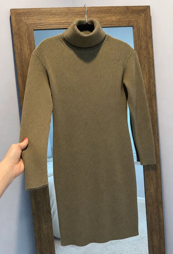Fantastic Fawn Olive Green Ribbed Turtleneck Sweater Dress - Image 2
