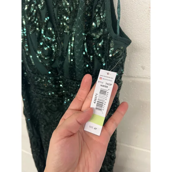 NWT R&M Richards Sz 4 Green Sequined Sleeveless Formal Cocktail Evening Gown - Image 3