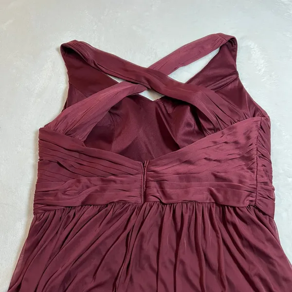 David's Bridal Sleeveless V-Neck Ruched Mesh Maxi Dress Size 16 Bridesmaid - Image 5