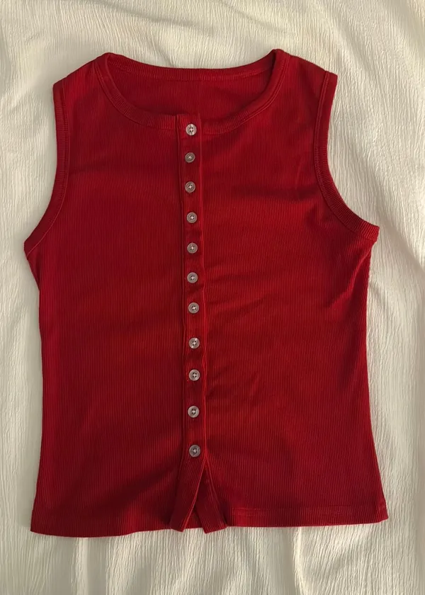Red Ribbed high neck top - Image 2