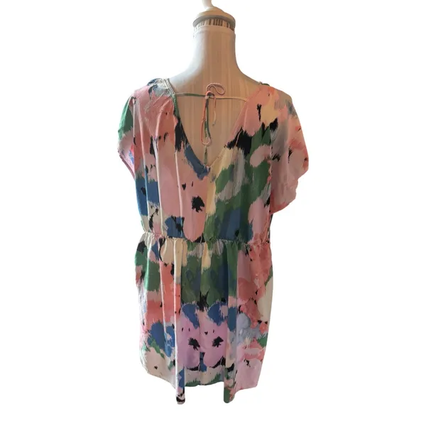 Ava & Viv V-Neck Mini Pink Floral A-Line Dress Size 1X - Image 3