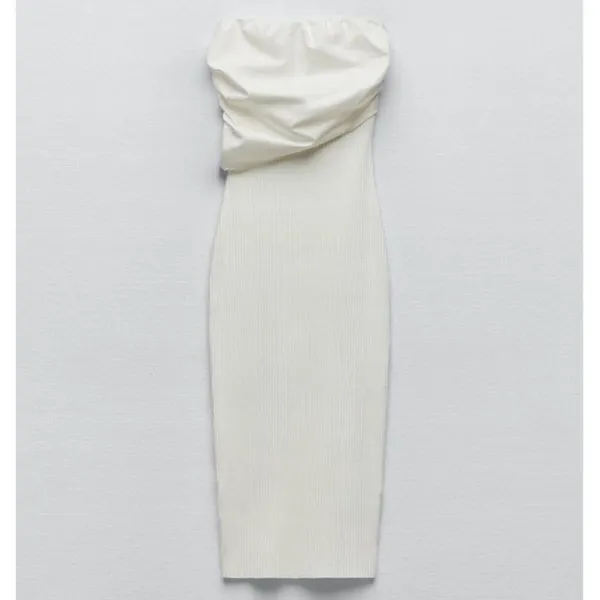 Zara White Bodycon ribbed tube dress with draped chest size small - Image 6
