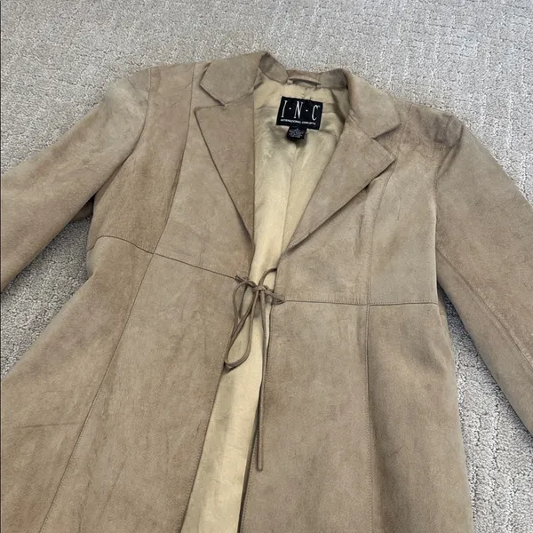 Vintage Tan Suede Blazer tie front long coat - Image 2