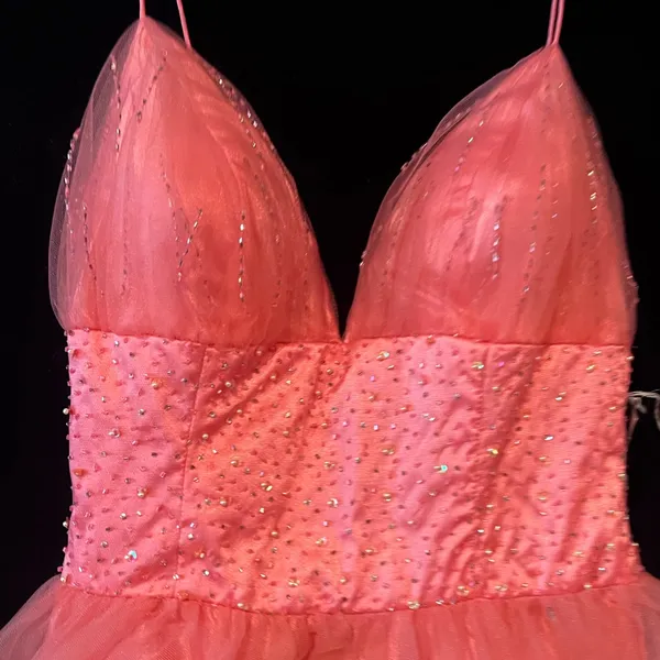 NWT Mauri Simone Coral Pink Beaded Prom Ball Gown Barbie Formal Dress 6 - Image 4