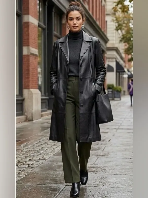 vintage Y2K 90s Anne Klein Midi Leather Trench Coat Matrix classic Mobwife - Image 2