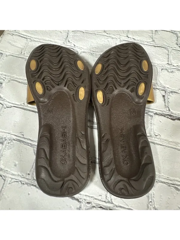 OKABASHI Women’s Gold Brown Slides Size Medium Slip On Sandals US Sz 6.5-7.5 - Image 4