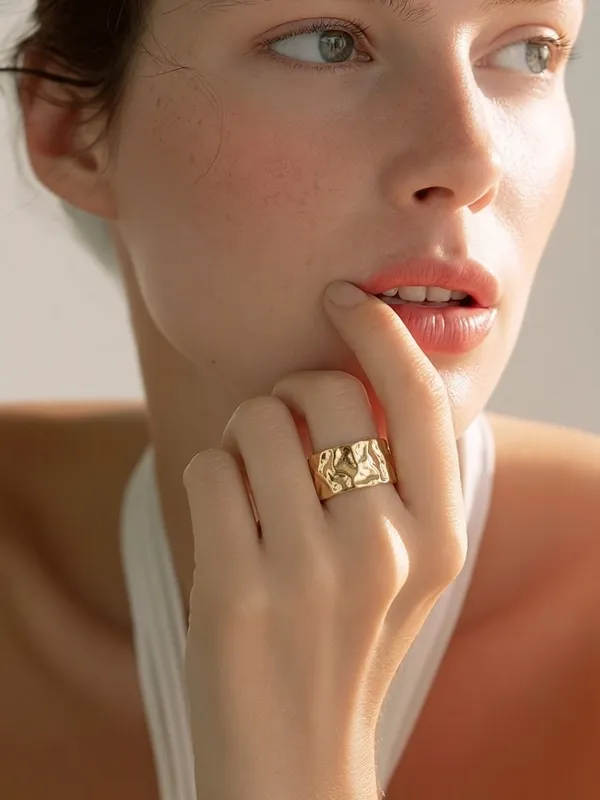 Women’s Gold Hammered Wide Band Ring – Size 7 - Image 2