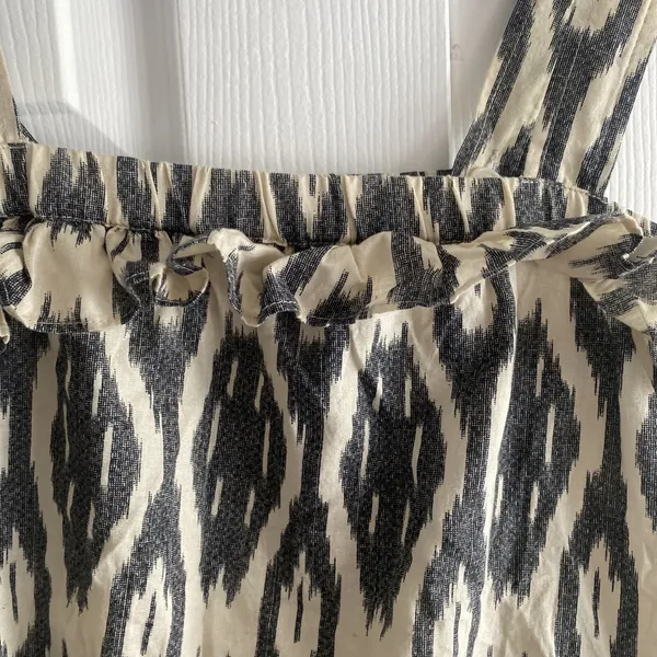 J.Crew Ikat Ruffle Camisole Womens Size 2 Black‎ White Cotton Tank Top Ikat Boho - Image 5