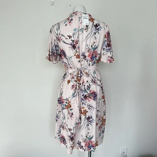 NEW Lovestitch floral midi dress SMALL short flutter sleeves Pockets pink - Image 11
