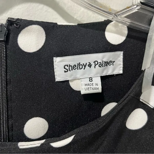 Shelby Palmer Retro Mod Polka Dot Black White‎ Pleated Shift Dress Size 8 - Image 5
