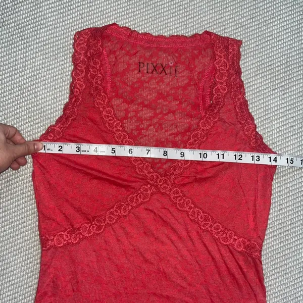 Women’s Y2k Thin Floral Hot Pink Lace Trim Sheer Babydoll Tank Top Sz Sm - Image 5